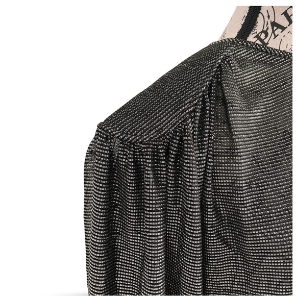 Vintage 80s Miss Renfrew Indie Disco Glam Rock Silver Mesh Dolman Sleeves Dress - Picture 4 of 7
